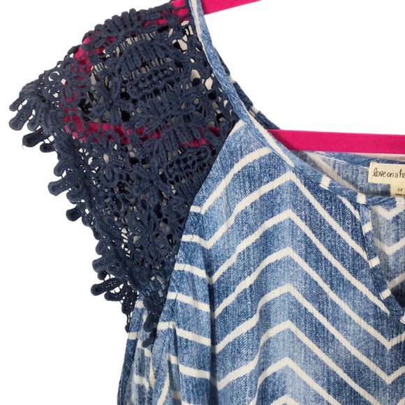 Love On A Hanger Blue Chevron Hi Lo Crocheted Cap Sleeve Blouse Plus Size 2X - Picture 2 of 13